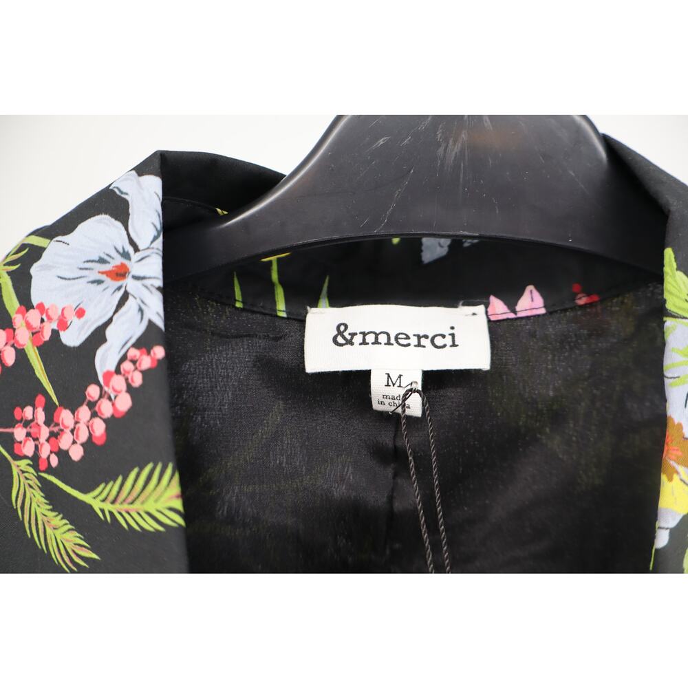 &Merci Shirt Dress Women's Black Floral Botanical Mini Short Sleeve Size M - Picture 4 of 4